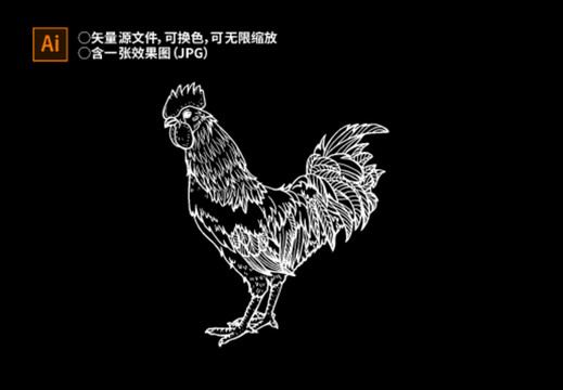 鸡肉包装黑白线稿插画
