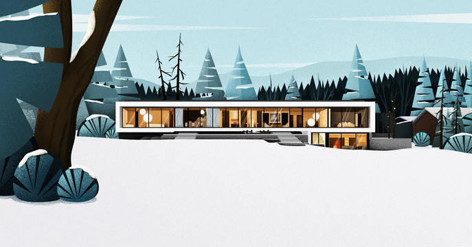 现代建筑雪景冬季风景