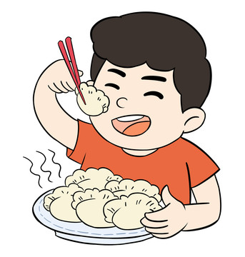 过年吃饺子手绘卡通插画