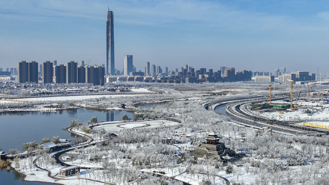 天津雪后美景航拍