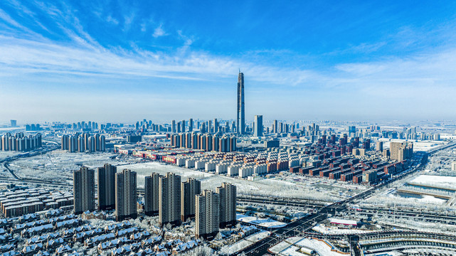 天津雪后美景航拍