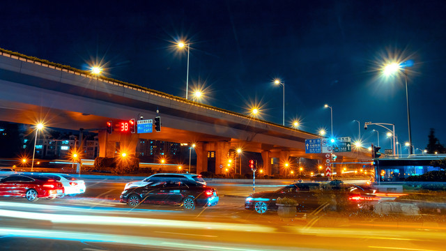 城市夜景街景车流线条灯光