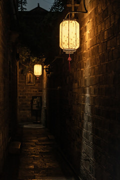 古镇建筑夜景复古中国风灯笼