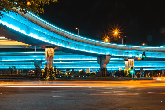 城市夜景灯光车流街景立交桥