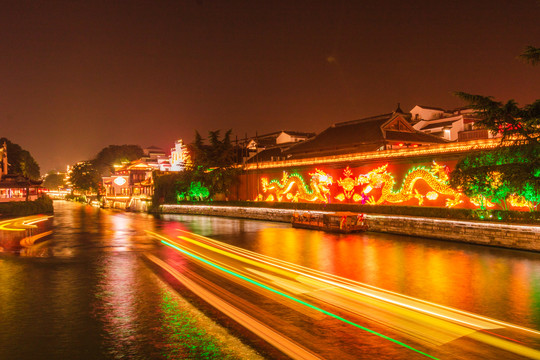 南京夫子庙景点秦淮河夜景