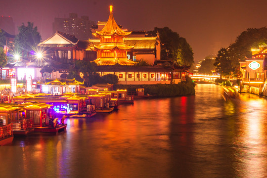 南京夫子庙景点秦淮河夜景