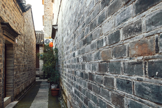 古镇建筑园林设计小巷墙壁