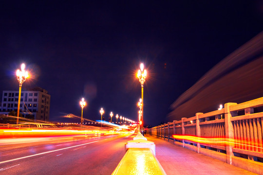 城市夜景街景灯光车流线条光影