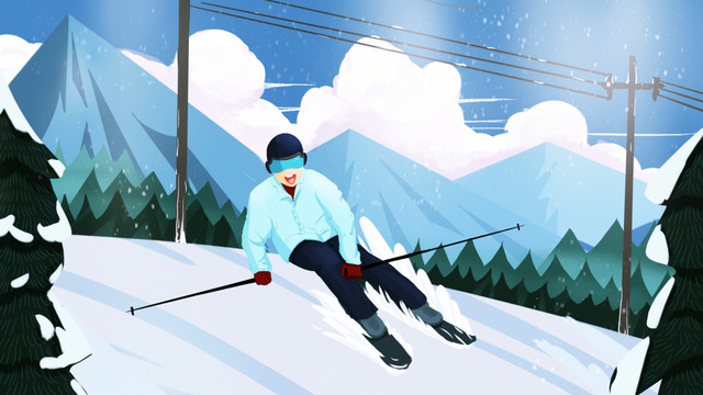 寒冷冬天滑雪户外运动
