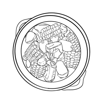玉米排骨汤线稿手绘