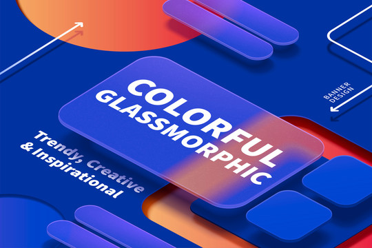 玻璃拟态风格UI界面设计 蓝色与橘色渐层
