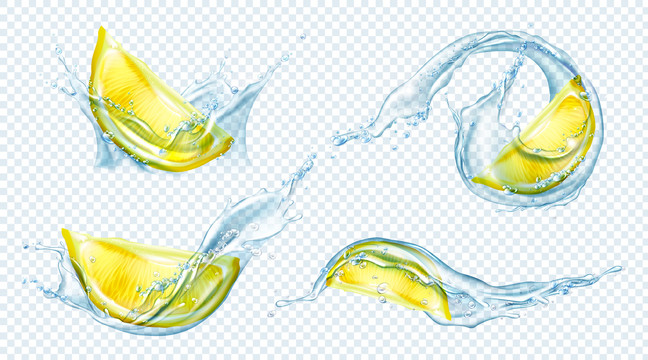 黄色柠檬切面水花元素