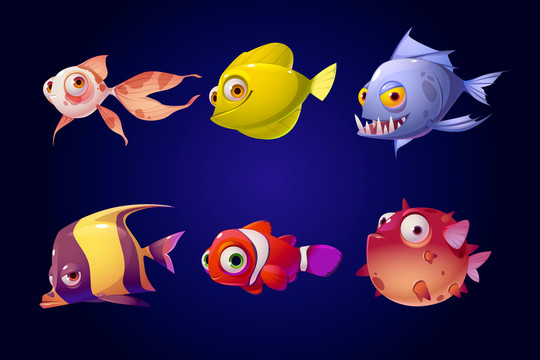 鲜艳鱼种卡通插图