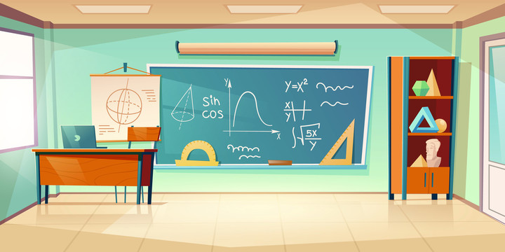 数学教室卡通插图