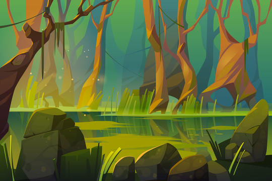 绿色森林湖泊插图