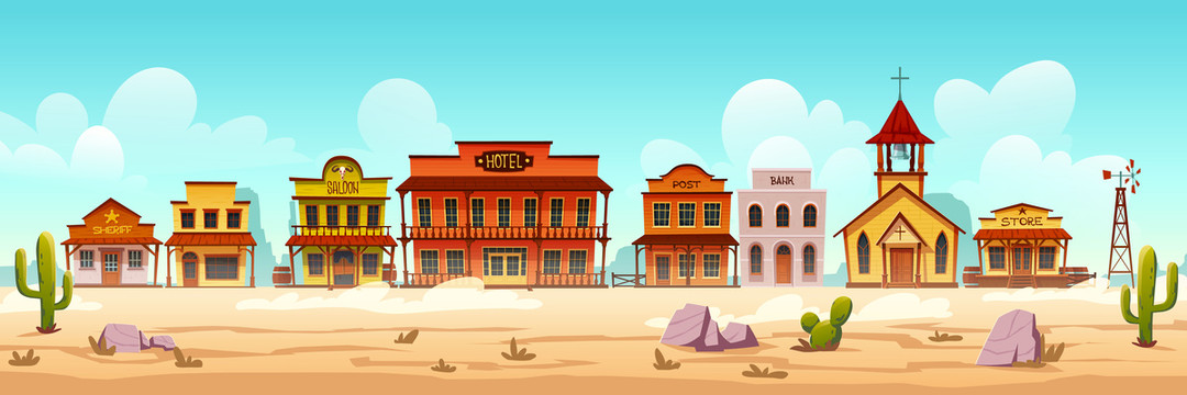 沙漠建筑商店卡通插图