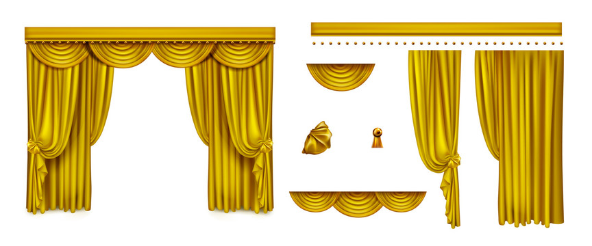 金色帷幕窗帘元素