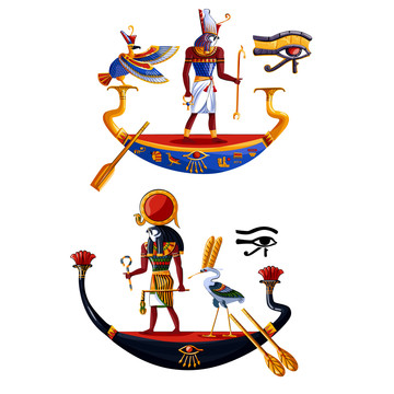 埃及法老王 图腾彩绘船只插图