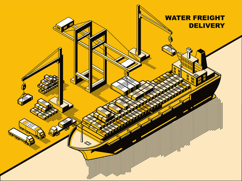 黄色水道运输集装箱插图