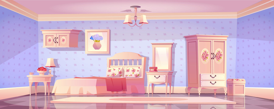 粉红紫色调 古典玫瑰卧室插图