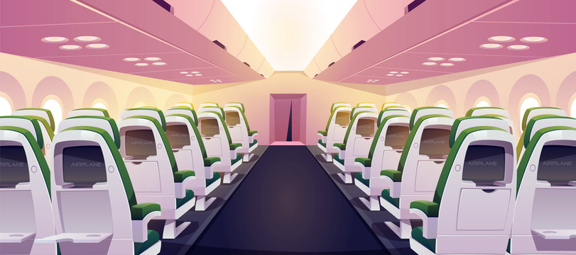 粉色火车厢绿色座椅插图