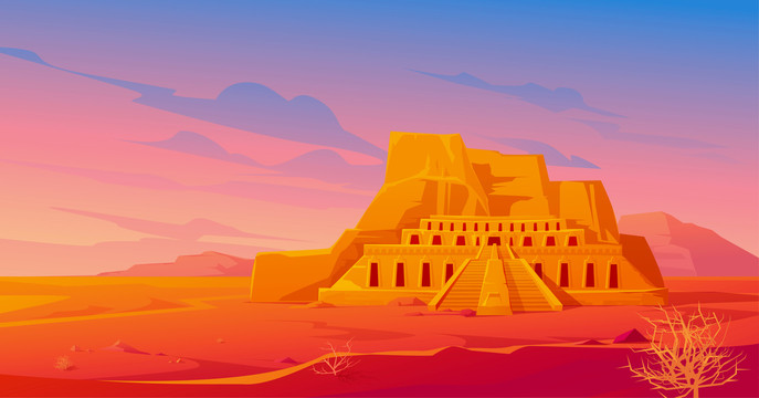 夕阳下古埃及遗迹插图