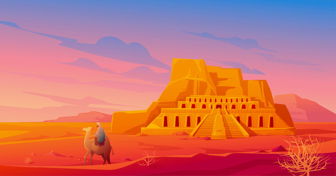 旅人骆驼行走 埃及沙漠插图