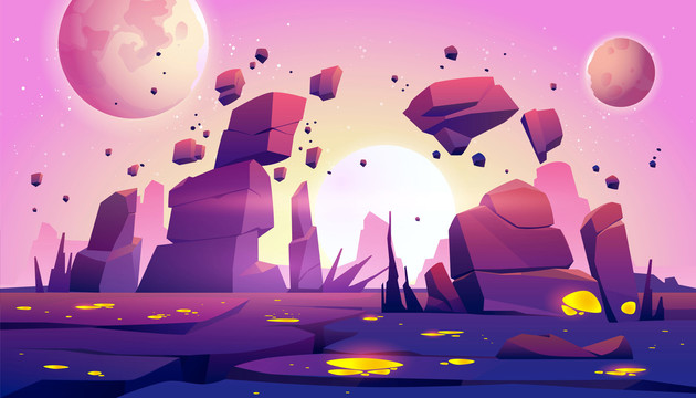 紫色陨石漂浮空中插图