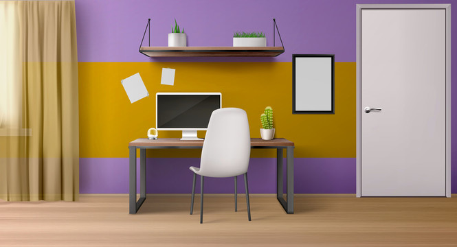 紫色调电脑书房背景