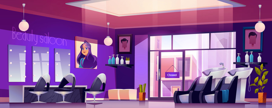紫色风格理发厅插图