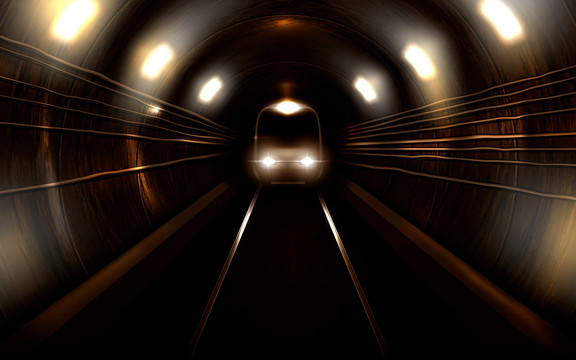 黑暗隧道火车行进背景