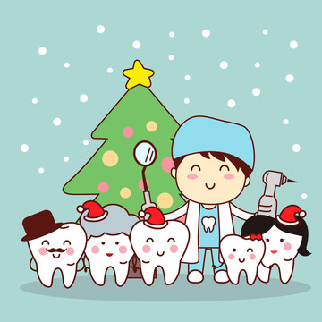 牙齿家族与牙医 庆祝圣诞节插图