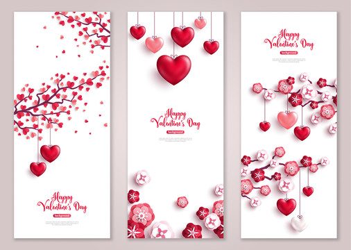 红白纸雕花卉 直式情人节海报