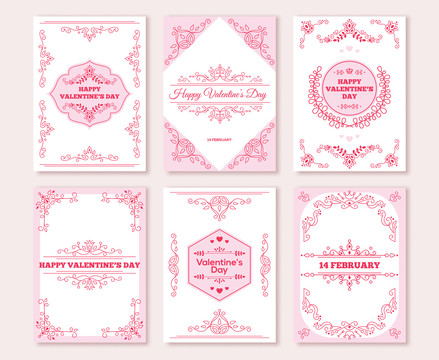 粉红色古典纹理情人节海报