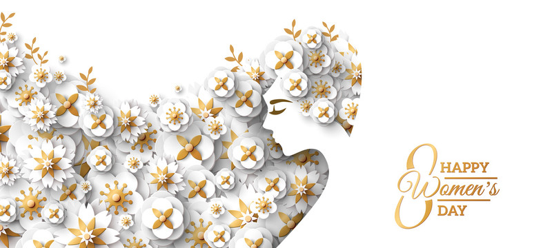 质感花卉纸雕 女王节海报