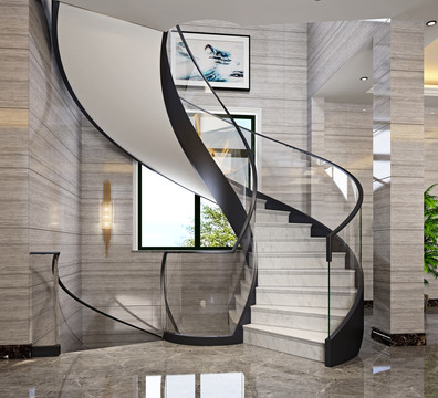 现代弧形玻璃楼梯