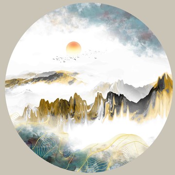 轻奢线条山水画