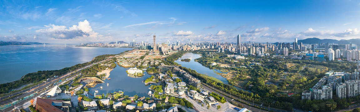 深圳南山区欢乐海岸航拍全景