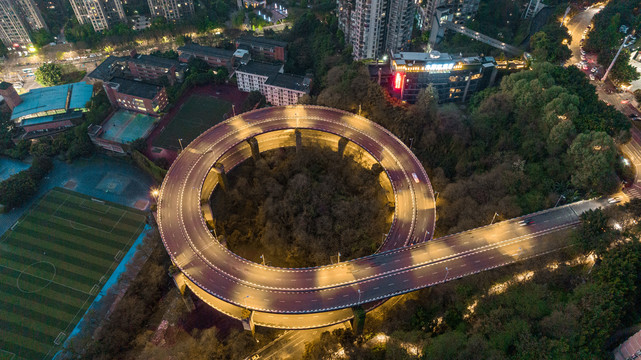 重庆桥梁立交桥夜景航拍