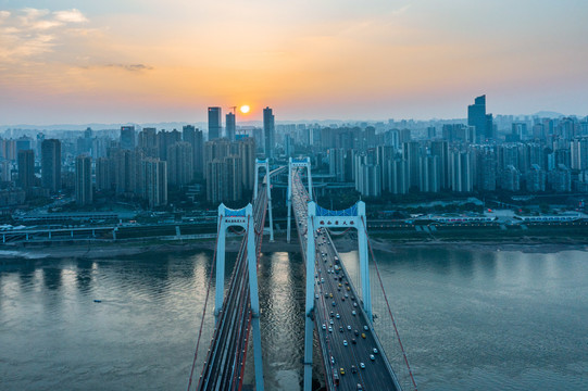 重庆桥梁立交桥夜景航拍