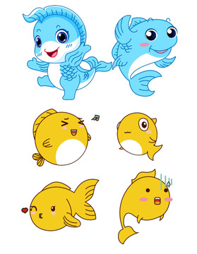 手绘卡通鱼儿动物形象小鱼图案