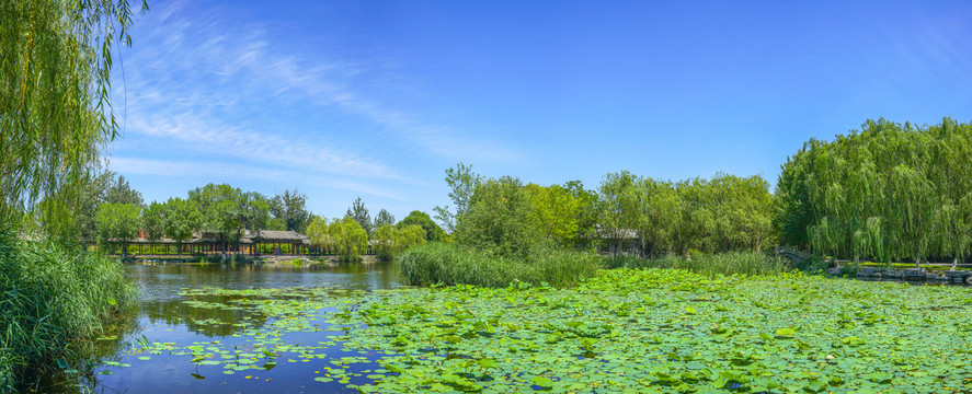 北宁公园中式园林湖景全景图