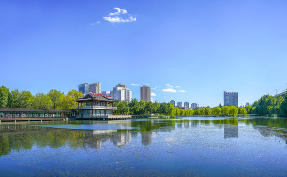 古典园林水景园林湖景全景