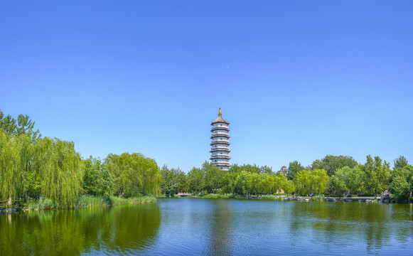 天津园林水景大画幅园林湖景