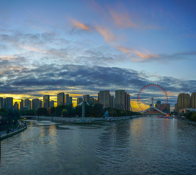 天津之眼夜景天津城市风光晚霞