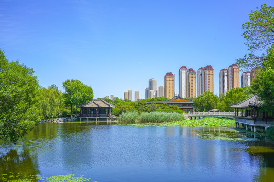天津北宁公园中式园林湖景