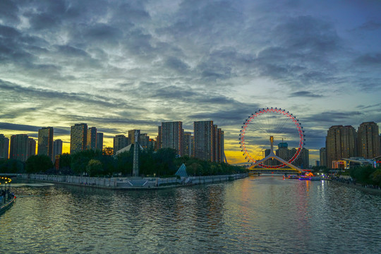 天津之眼夜景天津城市风光夜景