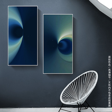 双子星宇宙深蓝抽象双联装饰画