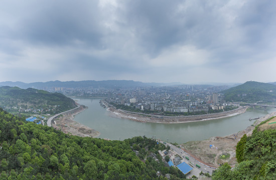 宜宾蜿蜒岷江老城区城市景观