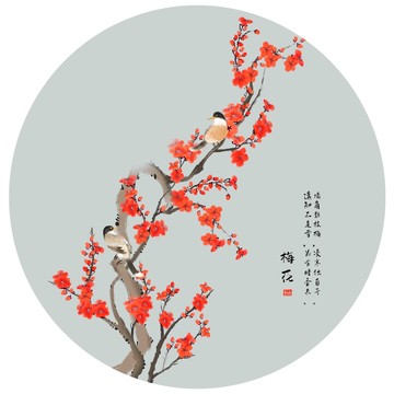 梅花圆形装饰画